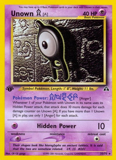 Unown (A) (33) (Neo Discovery) Light Play 1st Edition