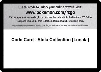 Code Card - Alola Collection (Lunala) (XY - Evolutions) Near Mint