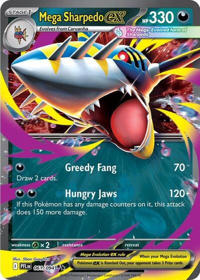 Mega Sharpedo ex - 061 (ME02: Phantasmal Flames) Near Mint Holofoil - Nick Nack's Full Frontal Attack