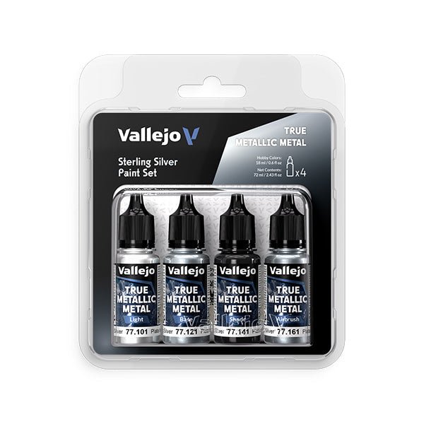 Vallejo True Metallic Metal Set: Sterling Silver (4 Color Set) 18 ml. - Nick Nack's Full Frontal Attack