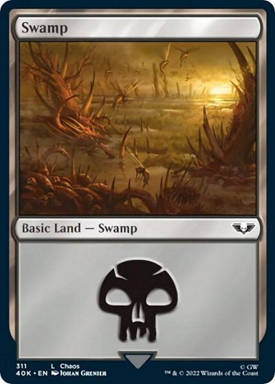 Swamp (311) (Surge Foil) (Universes Beyond: Warhammer 40K) Near Mint Foil - Nick Nack's Full Frontal Attack