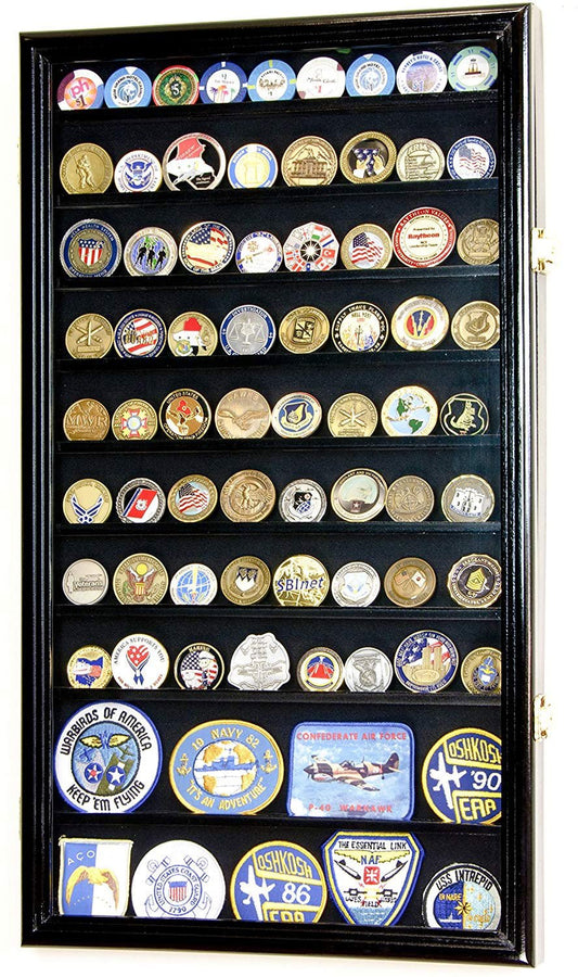 Large Military Challenge Coin Display Case Cabinet Holders Rack 98% UV - Lockable - Nick Nack's Full Frontal Attack