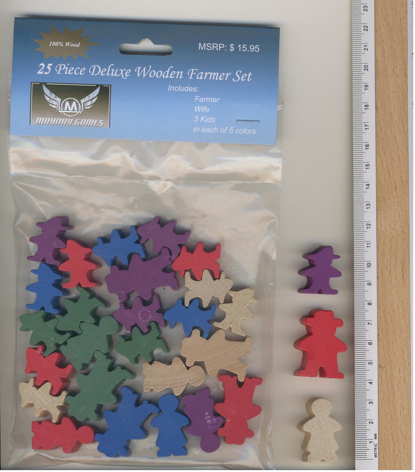 Deluxe Wooden Farmer Set (25 token farmer set perfect for Agricola)