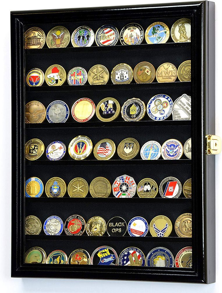 Military Challenge Coin Display Case Cabinet Holder Wall Rack 98% UV Lockable - Nick Nack's Full Frontal Attack