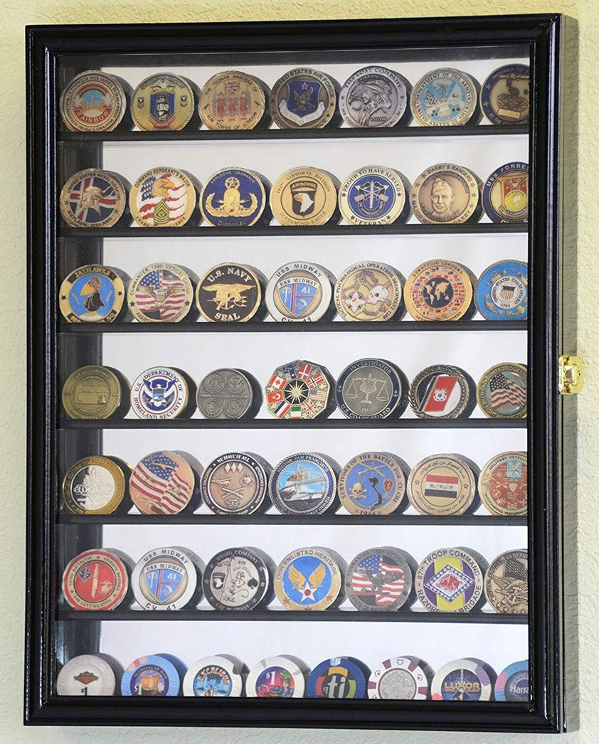 Mirrored Back Military Challenge Coin Display Case Cabinet Holders Rack w/UV Protection - Nick Nack's Full Frontal Attack