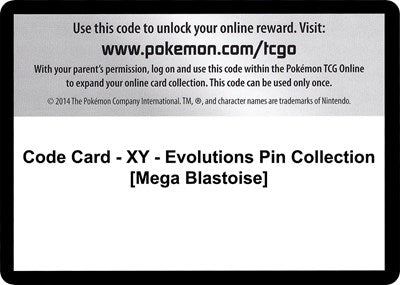 Code Card - XY - Evolutions Pin Collection (Mega Blastoise) (XY - Evolutions) Near Mint