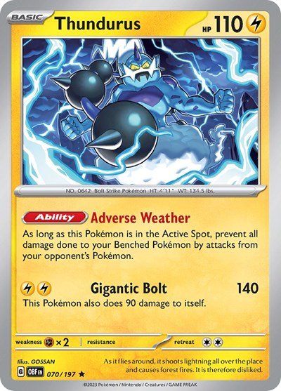 Thundurus (Scarlet and Violet: Obsidian Flames) Near Mint Holofoil - Nick Nack's Full Frontal Attack