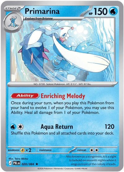 Primarina - 020 (ME05: Pitch Black) Near Mint Holofoil - Nick Nack's Full Frontal Attack