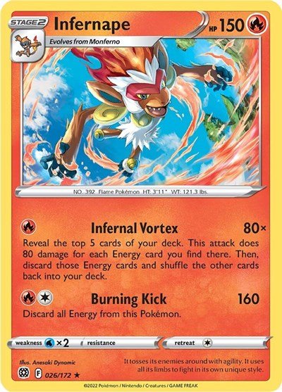 Infernape (SWSH09: Brilliant Stars) Near Mint Holofoil - Nick Nack's Full Frontal Attack