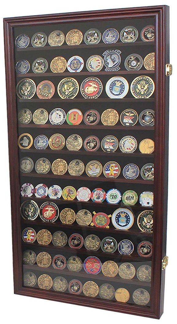 Large Military Challenge Coin Display Case Cabinet Rack Holder - Nick Nack's Full Frontal Attack