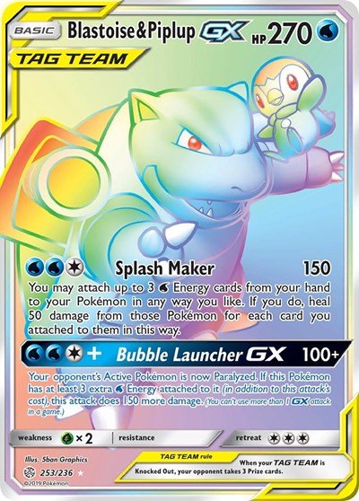 Blastoise & Piplup GX (Secret) (SM - Cosmic Eclipse) Near Mint Holofoil - Nick Nack's Full Frontal Attack