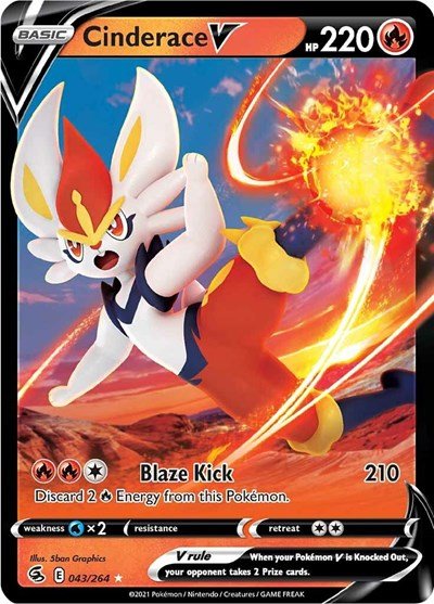 Cinderace V (43) (SWSH08: Fusion Strike) Near Mint Holofoil - Nick Nack's Full Frontal Attack