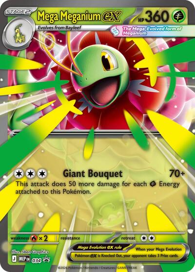 Mega Meganium ex - 034 (ME: Mega Evolution Promo) Near Mint Holofoil - Nick Nack's Full Frontal Attack