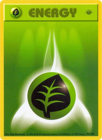 Grass Energy (Base Set (Shadowless)) Light Play Unlimited - Nick Nack's Full Frontal Attack