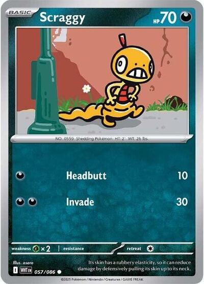 Scraggy (SV: White Flare) Near Mint Reverse Holofoil - Nick Nack's Full Frontal Attack