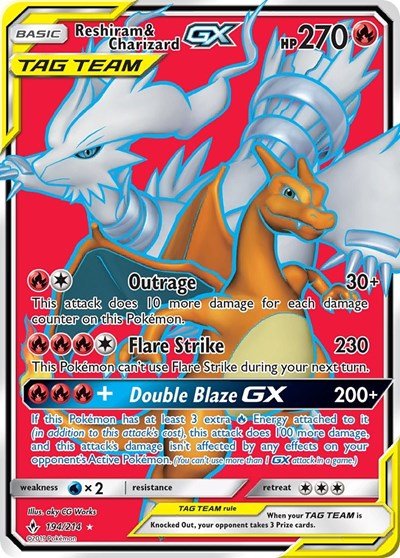 Reshiram & Charizard GX (Full Art) (SM - Unbroken Bonds) Near Mint Holofoil - Nick Nack's Full Frontal Attack