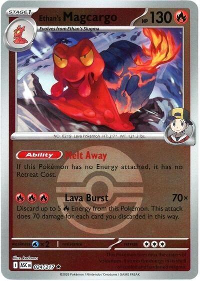 Ethan's Magcargo - 024/217 (Poke Ball) (ME: Ascended Heroes) Near Mint Reverse Holofoil - Nick Nack's Full Frontal Attack