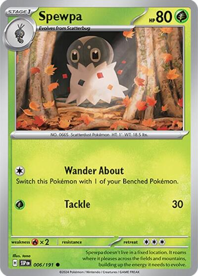 Spewpa (SV08: Surging Sparks) Near Mint Reverse Holofoil - Nick Nack's Full Frontal Attack