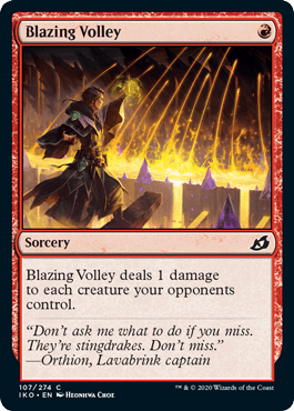Blazing Volley (Ikoria: Lair of Behemoths) Near Mint - Nick Nack's Full Frontal Attack