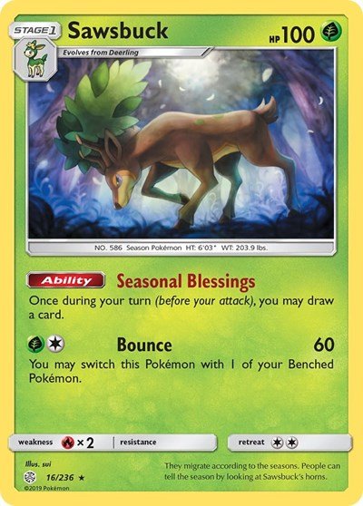 Sawsbuck (SM - Cosmic Eclipse) Near Mint Reverse Holofoil - Nick Nack's Full Frontal Attack