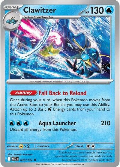 Clawitzer - 038 (ME01: Mega Evolution) Near Mint Reverse Holofoil - Nick Nack's Full Frontal Attack