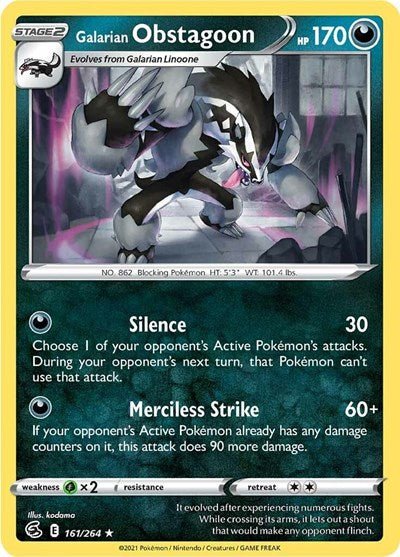 Galarian Obstagoon (SWSH08: Fusion Strike) Near Mint Holofoil - Nick Nack's Full Frontal Attack
