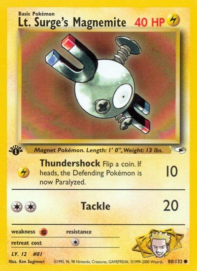 Lt. Surge's Magnemite (80) (Gym Heroes) Medium Play Unlimited - Nick Nack's Full Frontal Attack