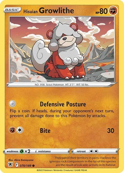 Hisuian Growlithe - 070/189 (Cosmos Holo) (Deck Exclusives) Near Mint Holofoil - Nick Nack's Full Frontal Attack