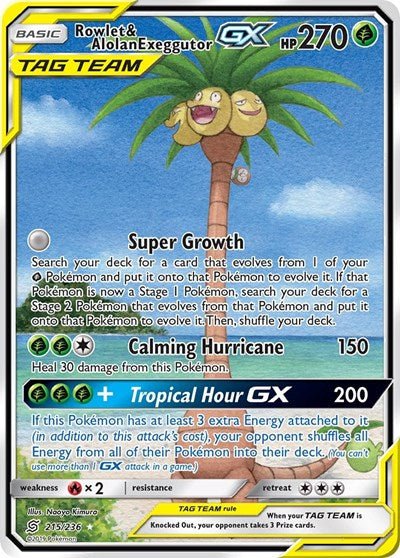 Rowlet & Alolan Exeggutor GX (Alternate Full Art) (SM - Unified Minds) Near Mint Holofoil - Nick Nack's Full Frontal Attack