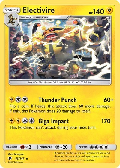 Electivire (SM - Burning Shadows) Near Mint - Nick Nack's Full Frontal Attack