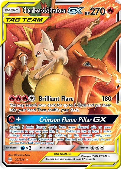 Charizard & Braixen GX (SM - Cosmic Eclipse) Near Mint Holofoil