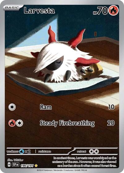 Larvesta - 196 (SV08: Surging Sparks) Near Mint Holofoil