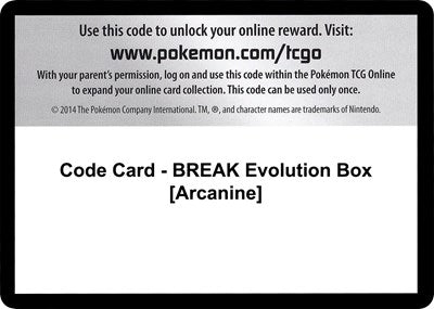 Code Card - BREAK Evolution Box (Arcanine) (XY - Evolutions) Near Mint