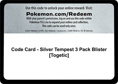 Code Card - Silver Tempest 3 Pack Blister (Togetic) (SWSH12: Silver Tempest) Near Mint