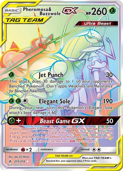 Pheromosa & Buzzwole GX (Secret) (SM - Unbroken Bonds) Near Mint Holofoil - Nick Nack's Full Frontal Attack