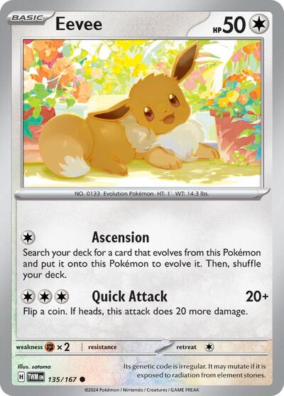 Eevee - 135 (SV06: Twilight Masquerade) Near Mint Reverse Holofoil - Nick Nack's Full Frontal Attack
