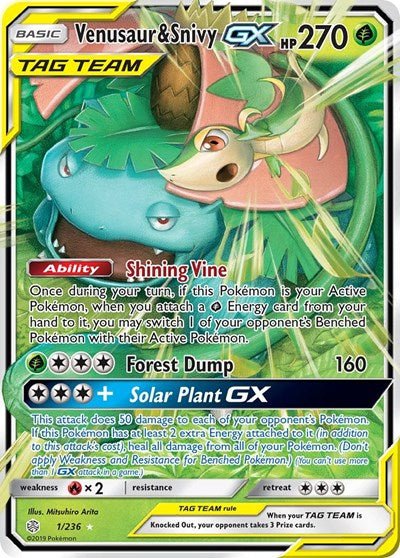 Venusaur & Snivy GX (SM - Cosmic Eclipse) Near Mint Holofoil - Nick Nack's Full Frontal Attack