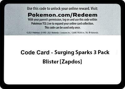 Code Card - Surging Sparks 3 Pack Blister (Zapdos) (SV08: Surging Sparks) Near Mint