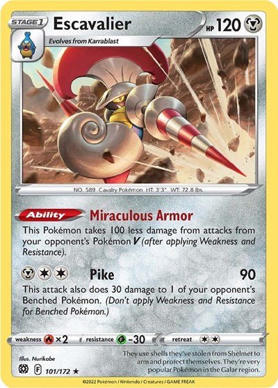 Escavalier (SWSH09: Brilliant Stars) Near Mint - Nick Nack's Full Frontal Attack