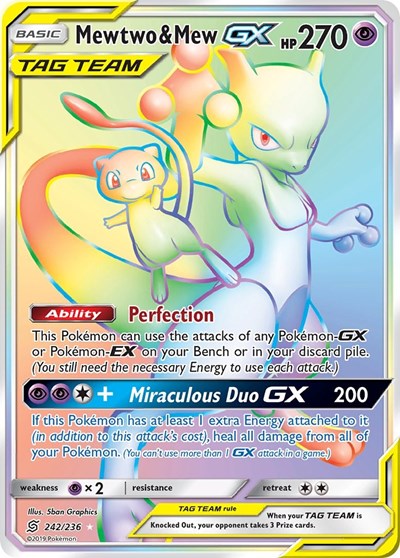 Mewtwo & Mew GX (Secret) (SM - Unified Minds) Near Mint Holofoil