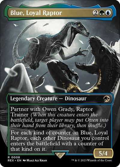 Blue, Loyal Raptor (Borderless) (Universes Beyond: Jurassic World Collection) Heavy Play Foil