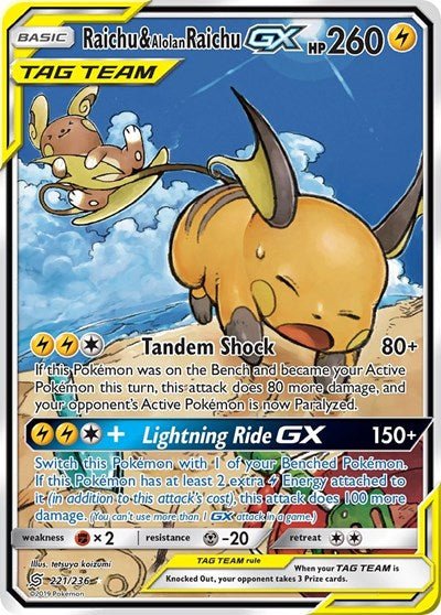 Raichu & Alolan Raichu GX (Alternate Full Art) (SM - Unified Minds) Near Mint Holofoil - Nick Nack's Full Frontal Attack