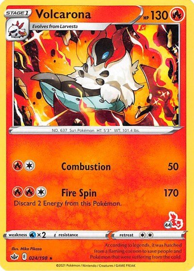 Volcarona - 024/198 ( 44 Cinderace Stamped) (Battle Academy 2022) Light Play - Nick Nack's Full Frontal Attack
