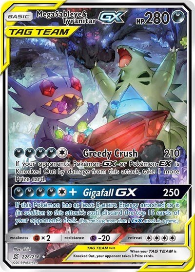 Mega Sableye & Tyranitar GX (Alternate Full Art) (SM - Unified Minds) Near Mint Holofoil - Nick Nack's Full Frontal Attack