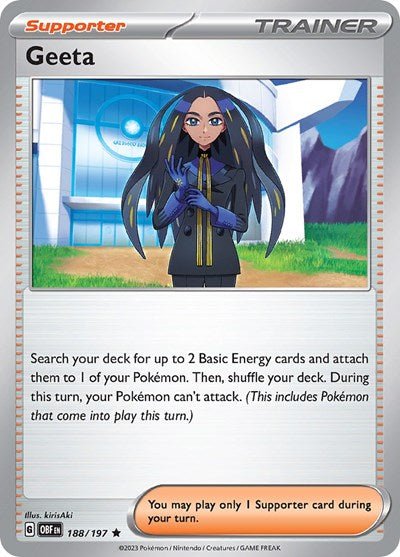 Geeta (Scarlet and Violet: Obsidian Flames) Near Mint Holofoil - Nick Nack's Full Frontal Attack