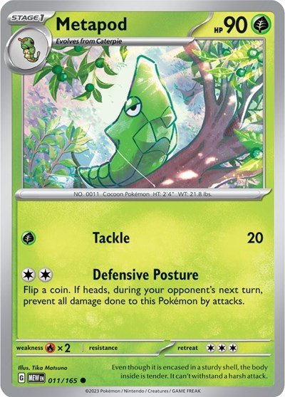 Metapod (Scarlet and Violet: 151) Near Mint Reverse Holofoil - Nick Nack's Full Frontal Attack