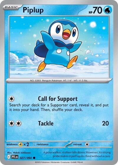 Piplup - 027 (ME02: Phantasmal Flames) Near Mint Reverse Holofoil - Nick Nack's Full Frontal Attack