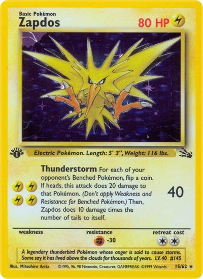 Zapdos (15) (Fossil) Light Play Holofoil Unlimited - Nick Nack's Full Frontal Attack