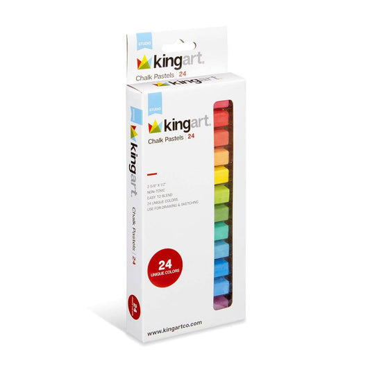 KINGART® Studio Colored Square Chalk Pastels, Set of 24 Unique Colors