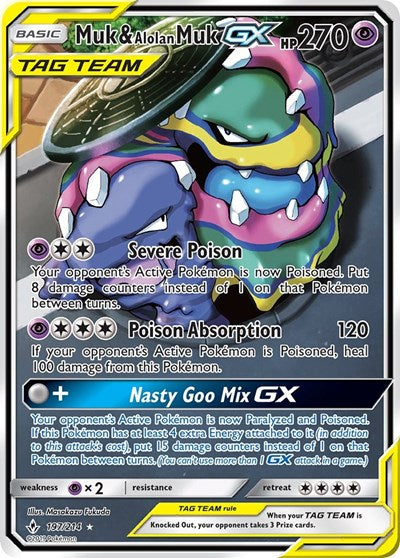 Muk & Alolan Muk GX (197) (Full Art) (SM - Unbroken Bonds) Near Mint Holofoil